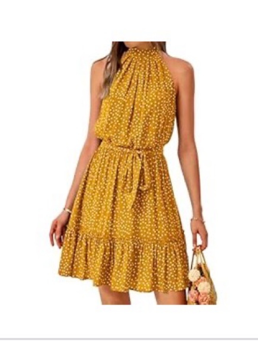 Sleeveless Yellow Polka Dot Halter Dress